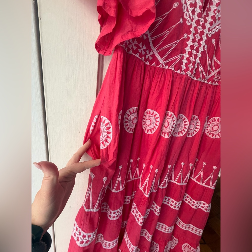 Oliphant Soleil Red Embroidered Maxi Dress M - Picture 13 of 14